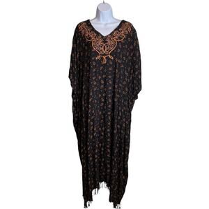Freestyle Original Collection Women's Black Embroidered Kaftan Mumu One Size